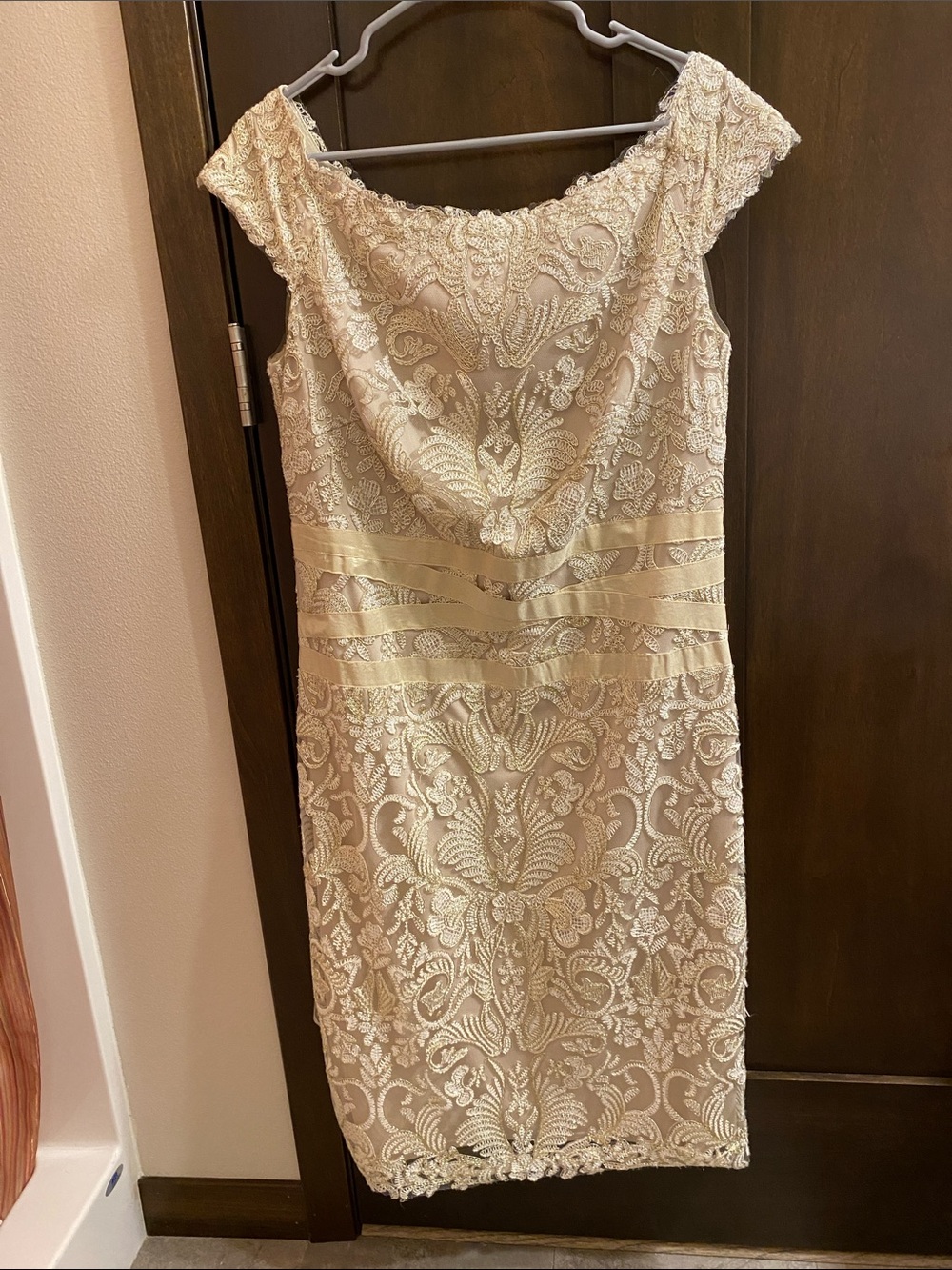 Tadashi Shoji Champagne Lace Midi Dress - Picture 5 of 6